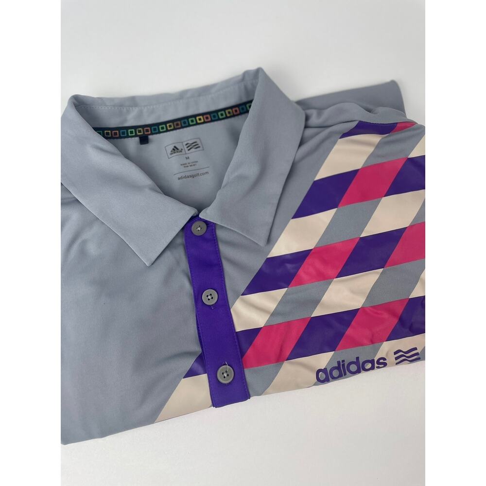 Adidas Geometric Color Block Polo Shirt Men’s M Gray Golf Performance